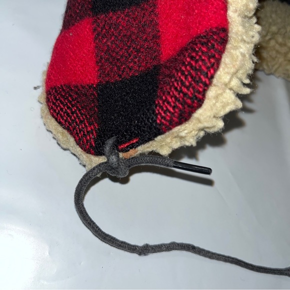 Red black CHECKERED Trapper HAT wool SHERPA fleece Ear FLAPS Tie Straps quilted - Picture 11 of 14